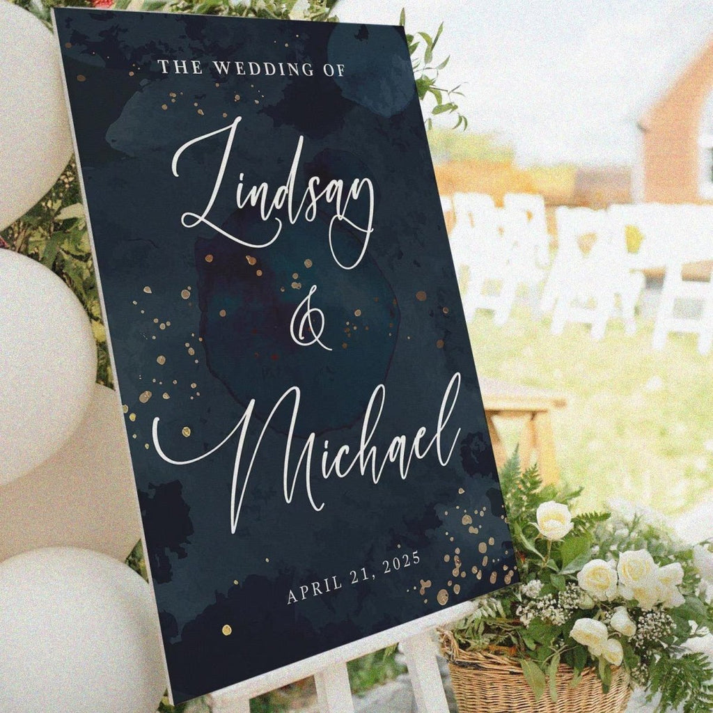 Custom Navy Wedding Welcome Signage With Personalized Couples Name, Modern Signage For Wedding Decorations - SpeedyOrders