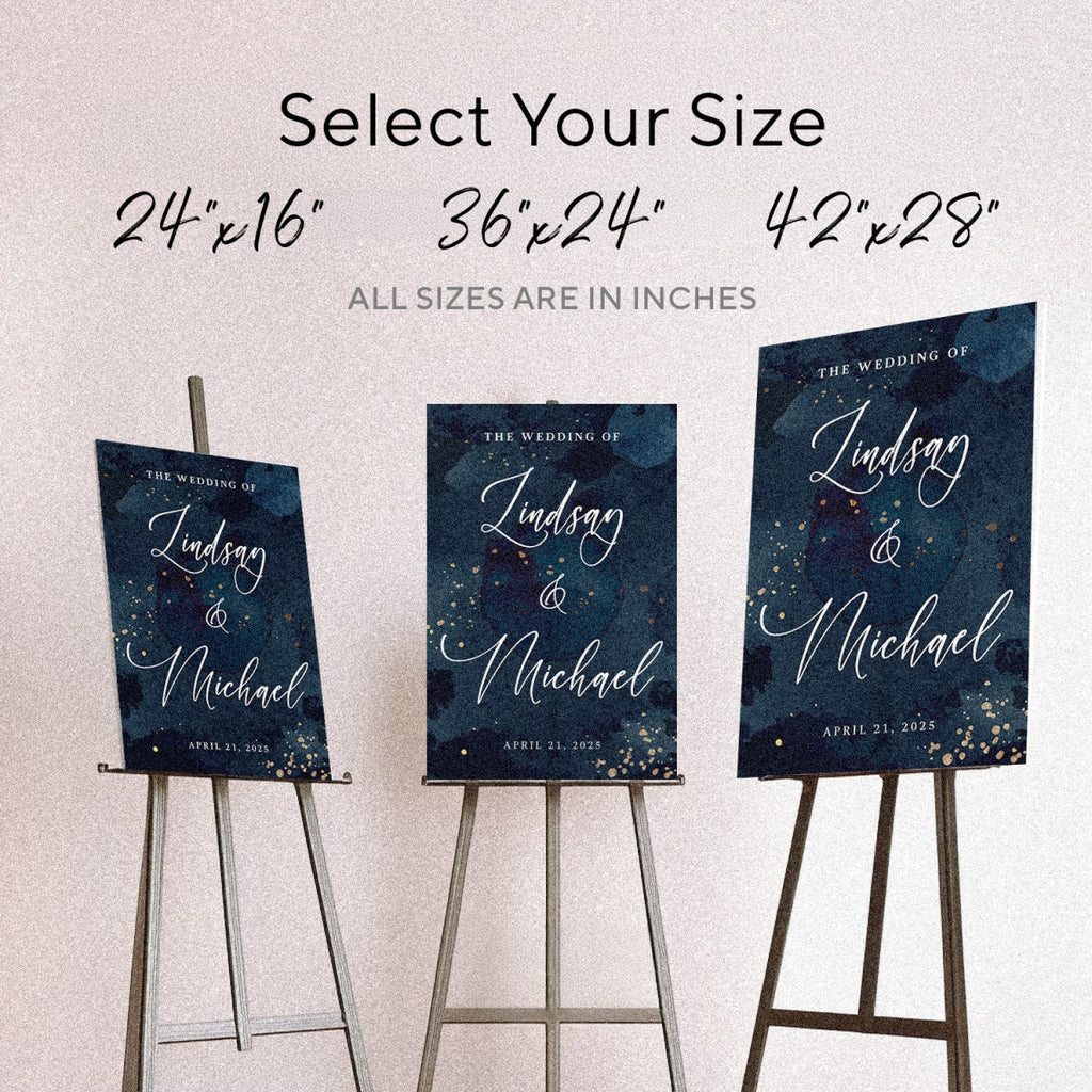 Custom Navy Wedding Welcome Signage With Personalized Couples Name, Modern Signage For Wedding Decorations - SpeedyOrders