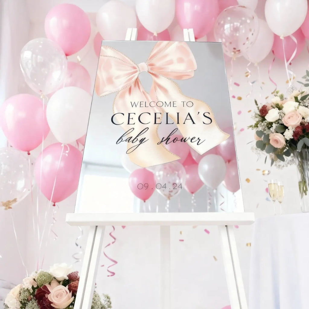 Custom Pink Bow Baby Shower Sign, Blush Pink Girls Baby Shower Sign - SpeedyOrders