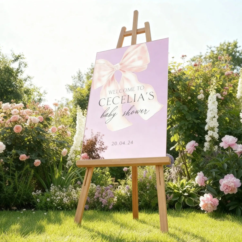 Custom Pink Bow Baby Shower Sign, Blush Pink Girls Baby Shower Sign - SpeedyOrders