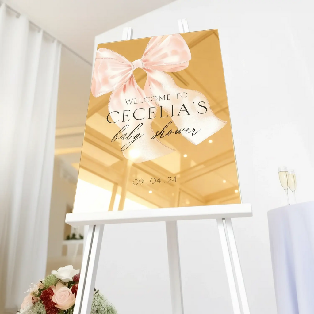 Custom Pink Bow Baby Shower Sign, Blush Pink Girls Baby Shower Sign - SpeedyOrders