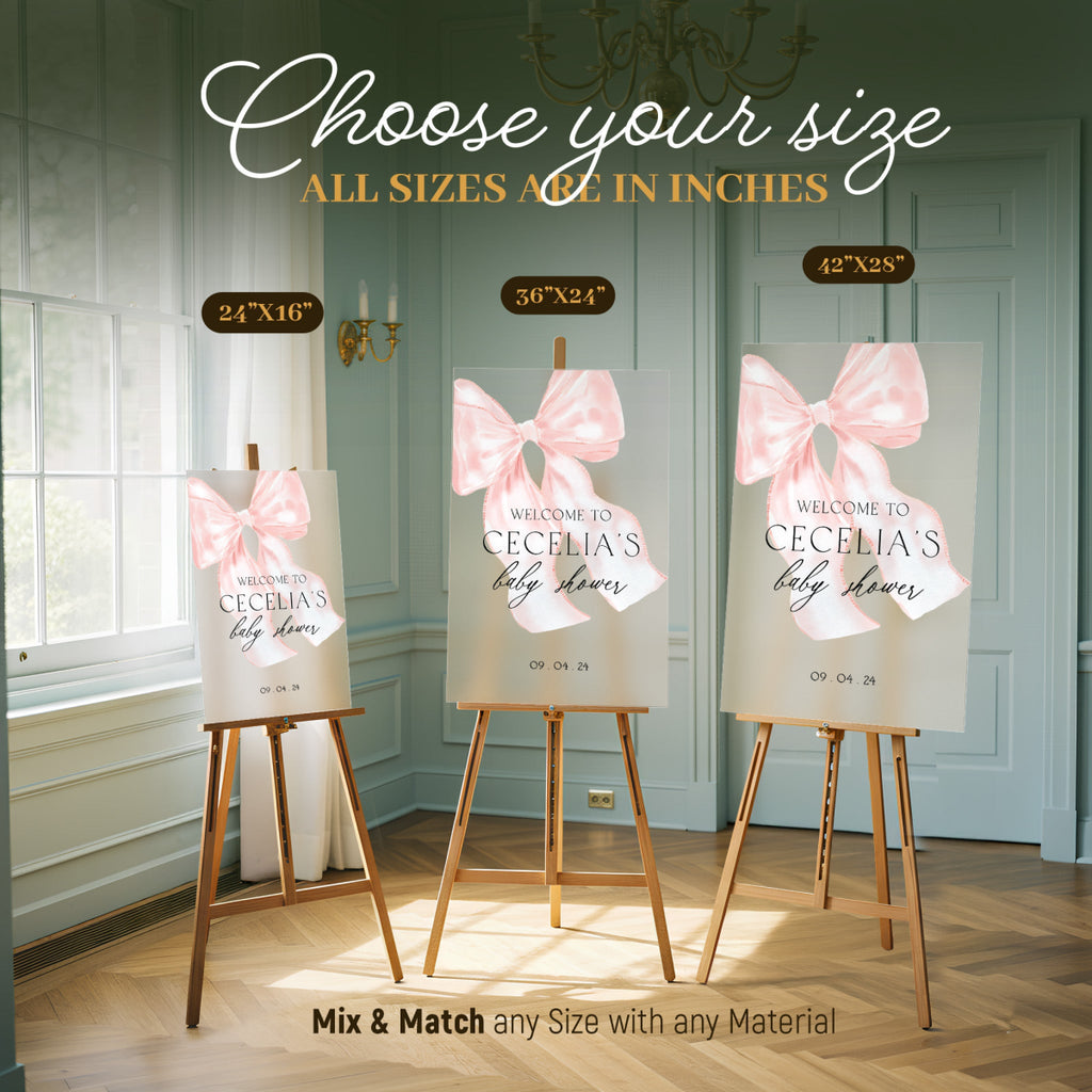 Custom Pink Bow Baby Shower Sign, Blush Pink Girls Baby Shower Sign - SpeedyOrders