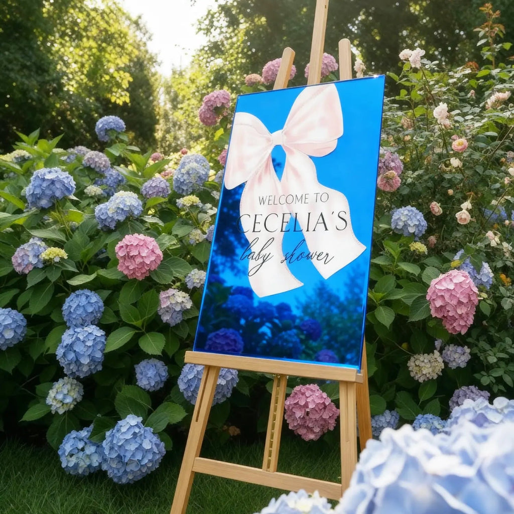 Custom Pink Bow Baby Shower Sign, Blush Pink Girls Baby Shower Sign - SpeedyOrders