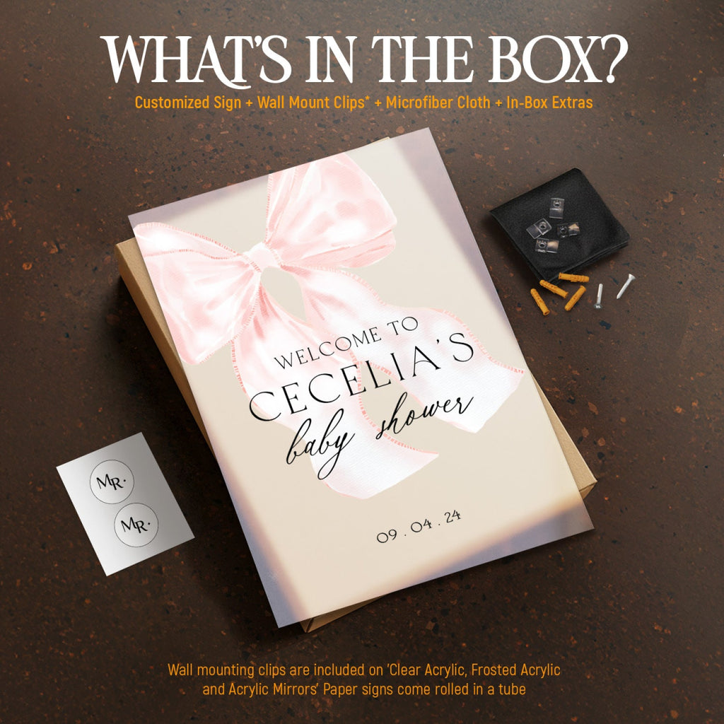 Custom Pink Bow Baby Shower Sign, Blush Pink Girls Baby Shower Sign - SpeedyOrders