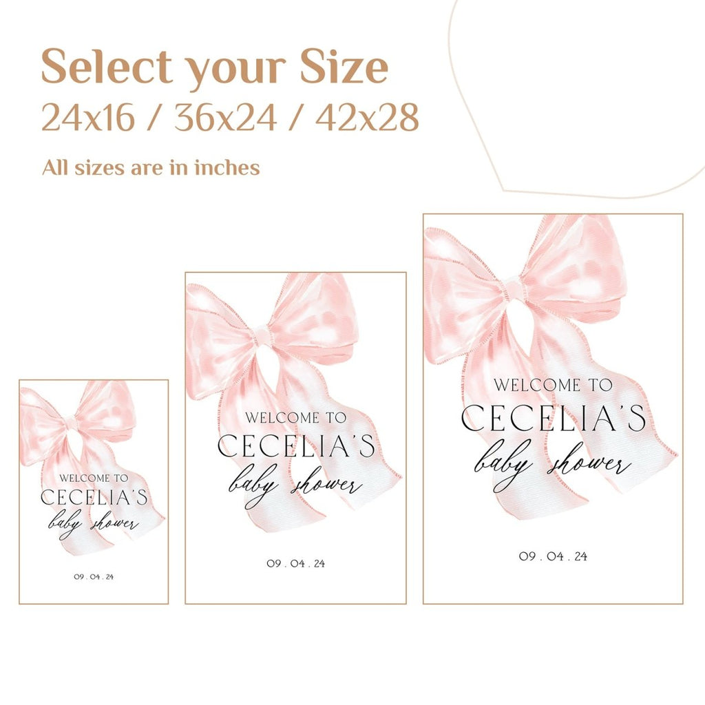 Custom Pink Bow Baby Shower Sign, Blush Pink Girls Baby Shower Sign - SpeedyOrders