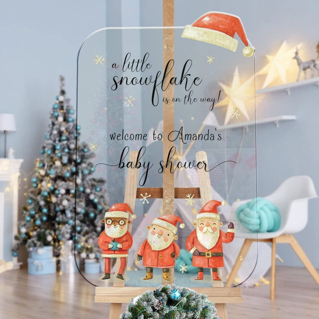 Custom Santa And Snowflakes Christmas Baby Shower Welcome Sign - SpeedyOrders