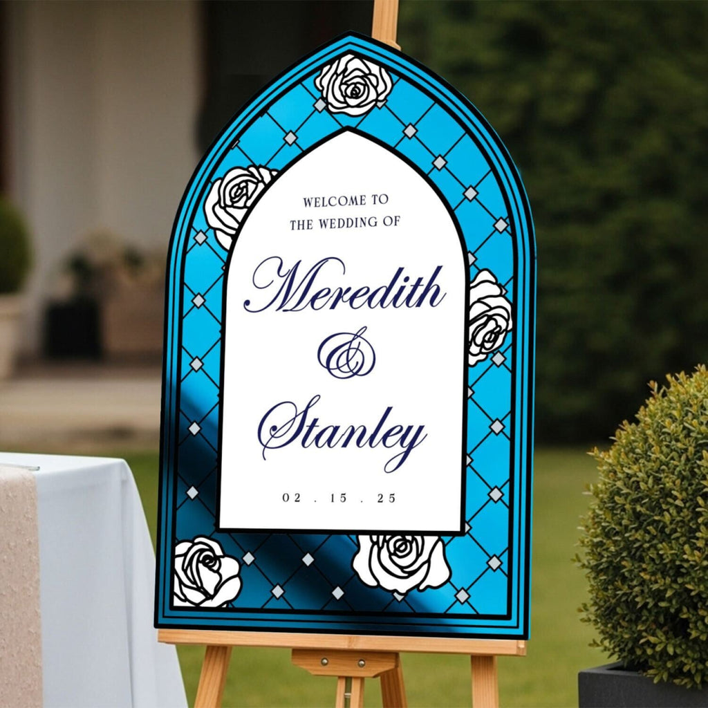 Custom Stained Glass Wedding Sign, Sage Floral Wedding Welcome Sign - SpeedyOrders