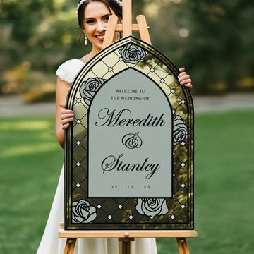 Custom Stained Glass Wedding Sign, Sage Floral Wedding Welcome Sign - SpeedyOrders