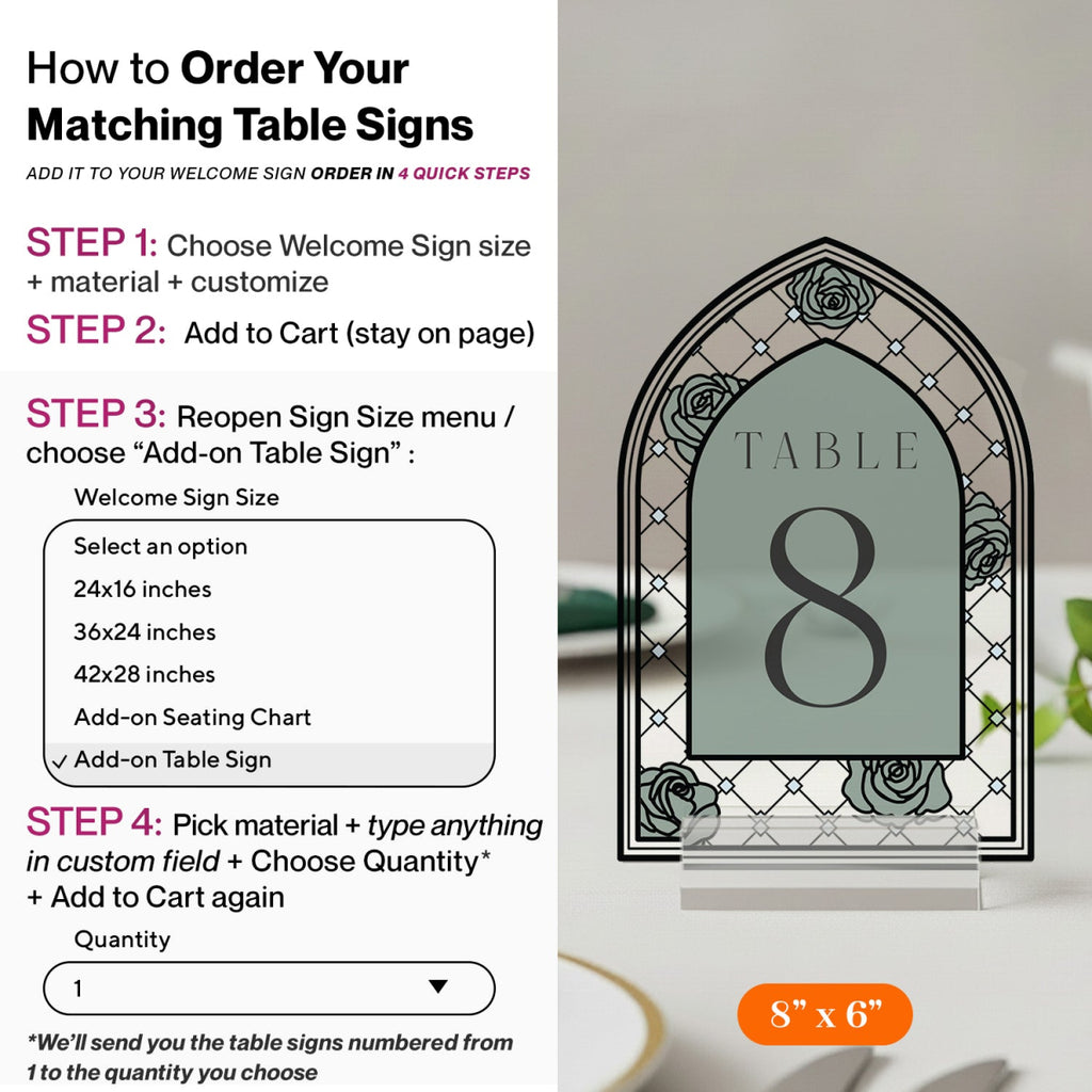 Custom Stained Glass Wedding Sign, Sage Floral Wedding Welcome Sign - SpeedyOrders