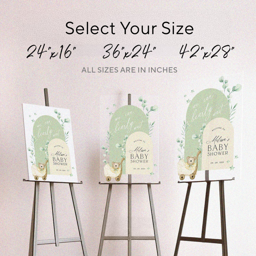 Custom Teddy Bear Baby Shower Welcome Sign, We Can Barely Wait Baby Shower Sign - SpeedyOrders