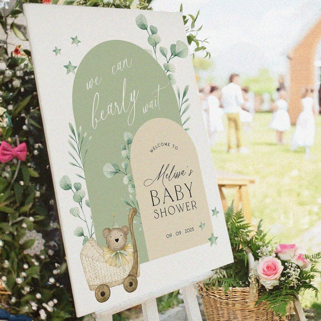 Custom Teddy Bear Baby Shower Welcome Sign, We Can Barely Wait Baby Shower Sign - SpeedyOrders