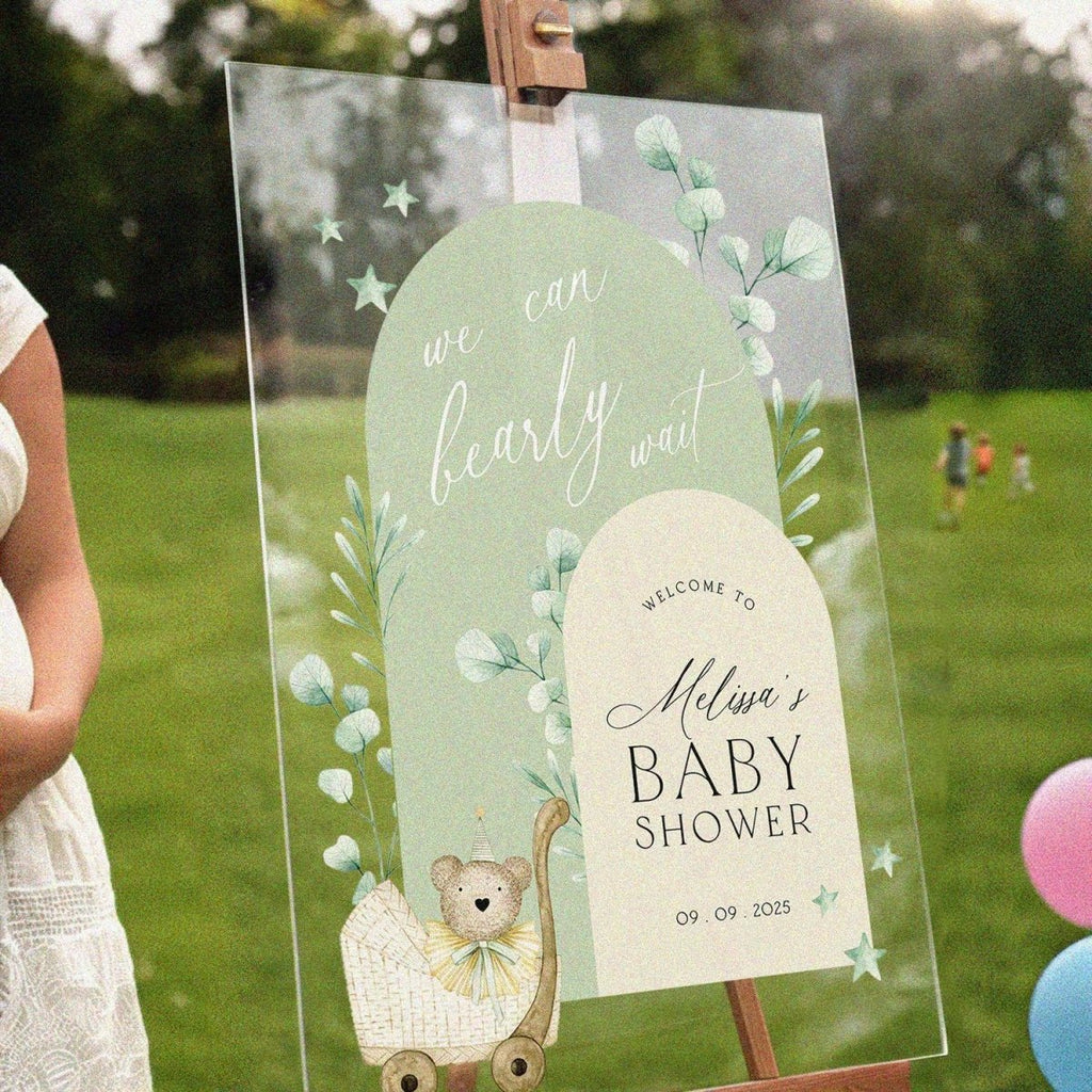 Custom Teddy Bear Baby Shower Welcome Sign, We Can Barely Wait Baby Shower Sign - SpeedyOrders