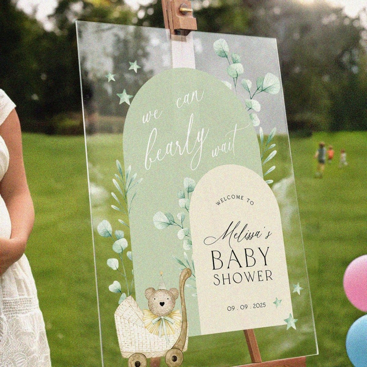 Custom Teddy Bear Baby Shower Welcome Sign, We Can Barely Wait Baby Shower  Sign, image size:1200x1200