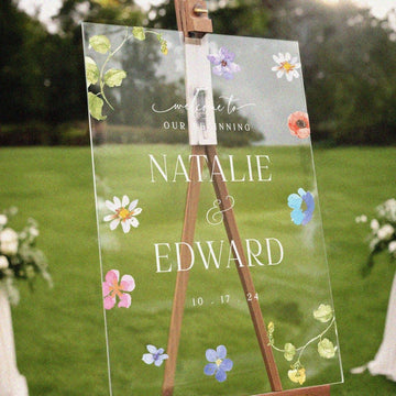 Custom Wildflower Wedding Entrance Sign For Wedding Decorations, Personalized Floral Wedding Welcome Sign - SpeedyOrders