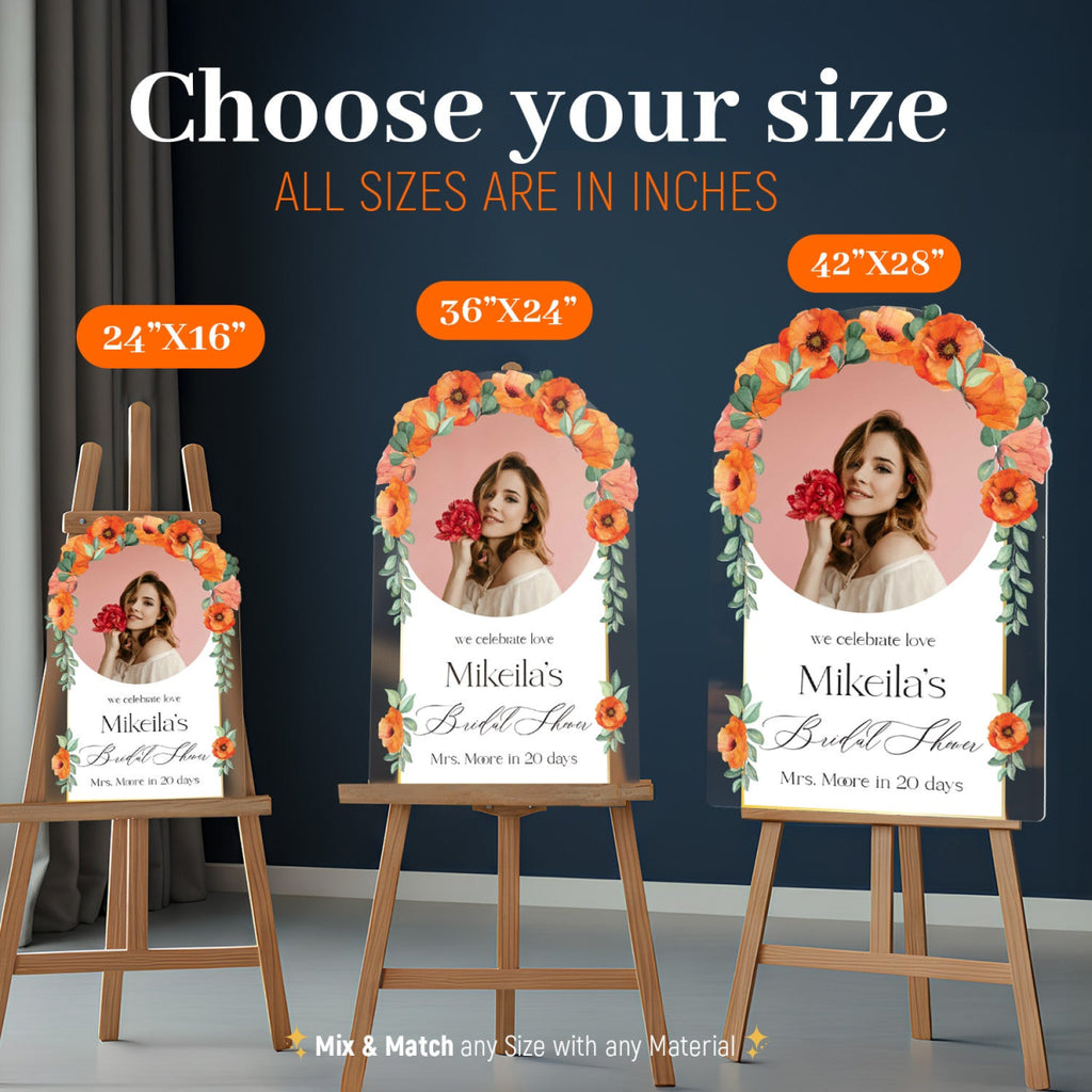 Customizable Orange Floral Bridal Shower Welcome Sign - SpeedyOrders