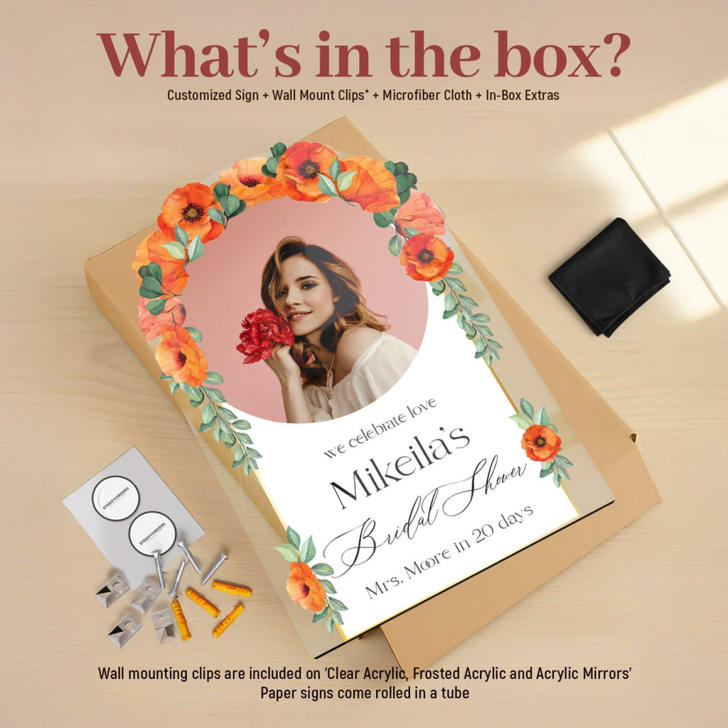 Customizable Orange Floral Bridal Shower Welcome Sign - SpeedyOrders