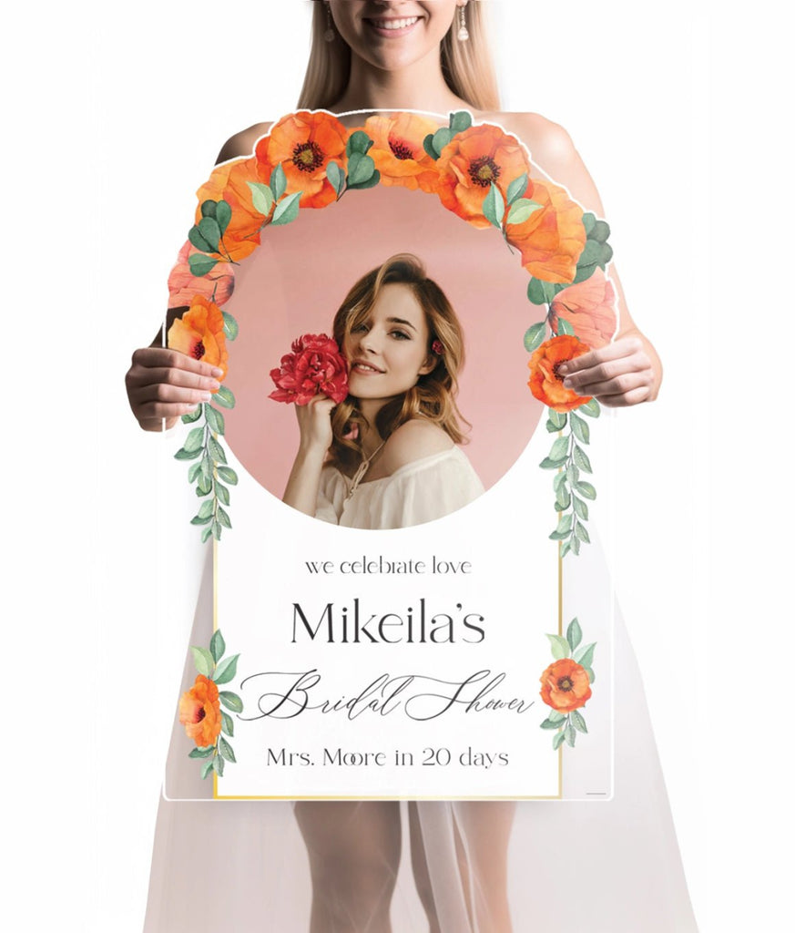Customizable Orange Floral Bridal Shower Welcome Sign - SpeedyOrders