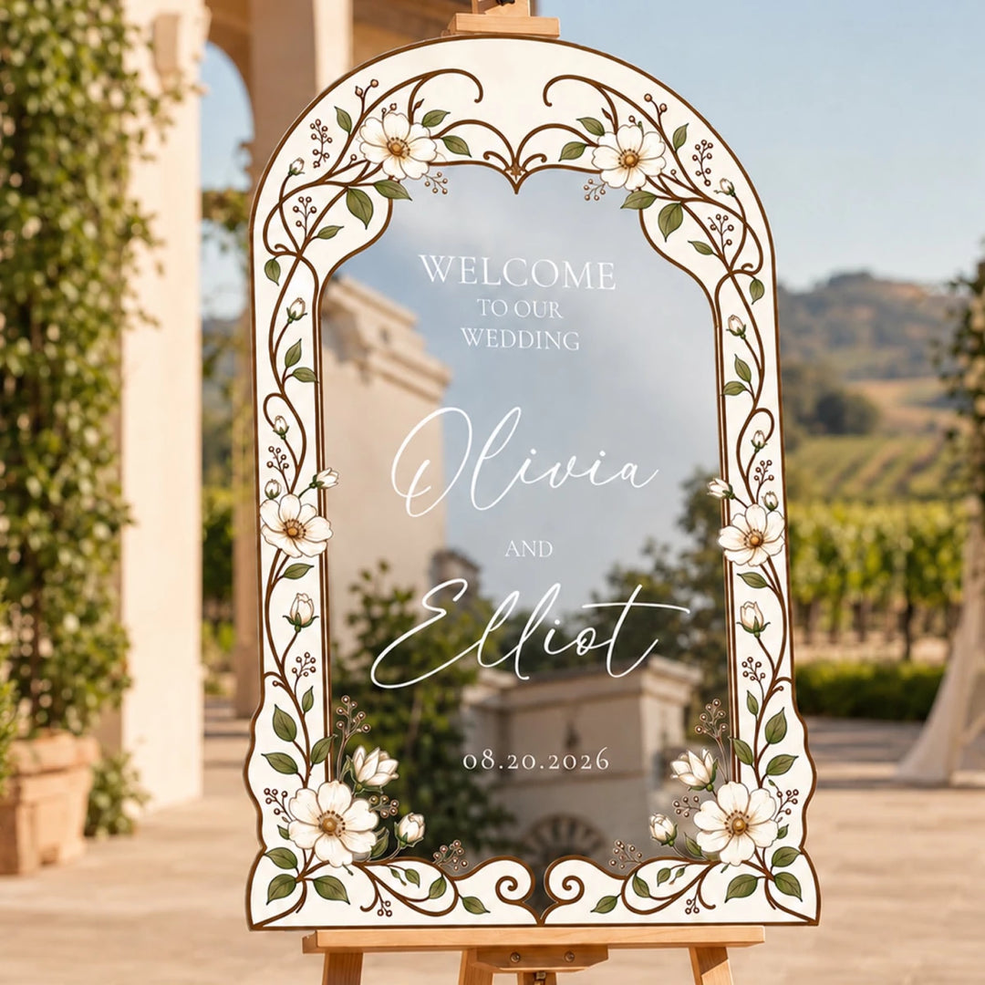 Delicate White Floral Wedding Welcome Sign — Art Nouveau Arch - SpeedyOrders