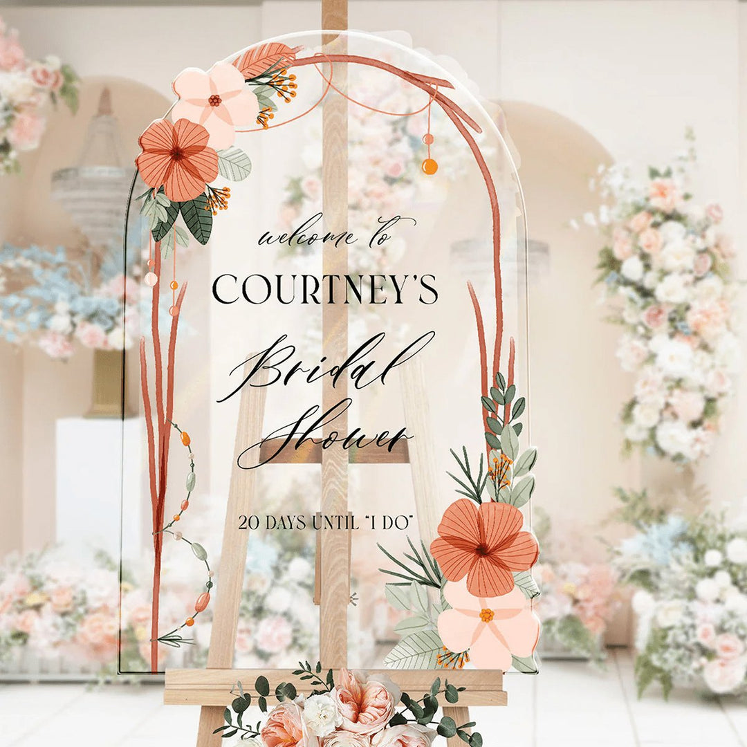 Elegant Customizable Bridal Shower Welcome Sign with Blossom Illustrations - SpeedyOrders