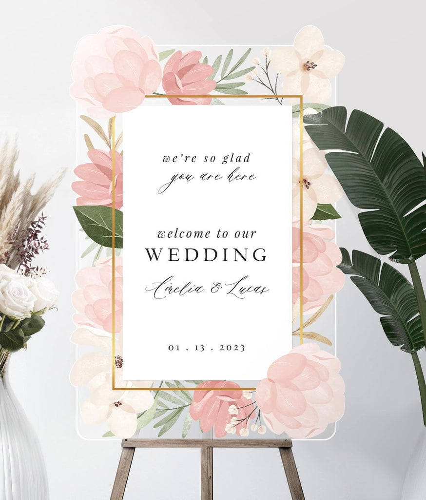 Elegant Floral Wedding Welcome Sign - SpeedyOrders