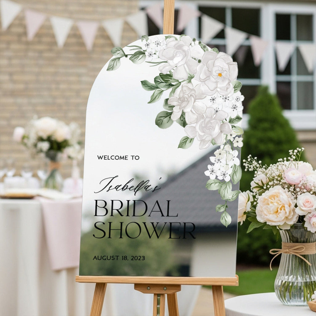 Elegant White Floral Bridal Shower Welcome Sign - SpeedyOrders