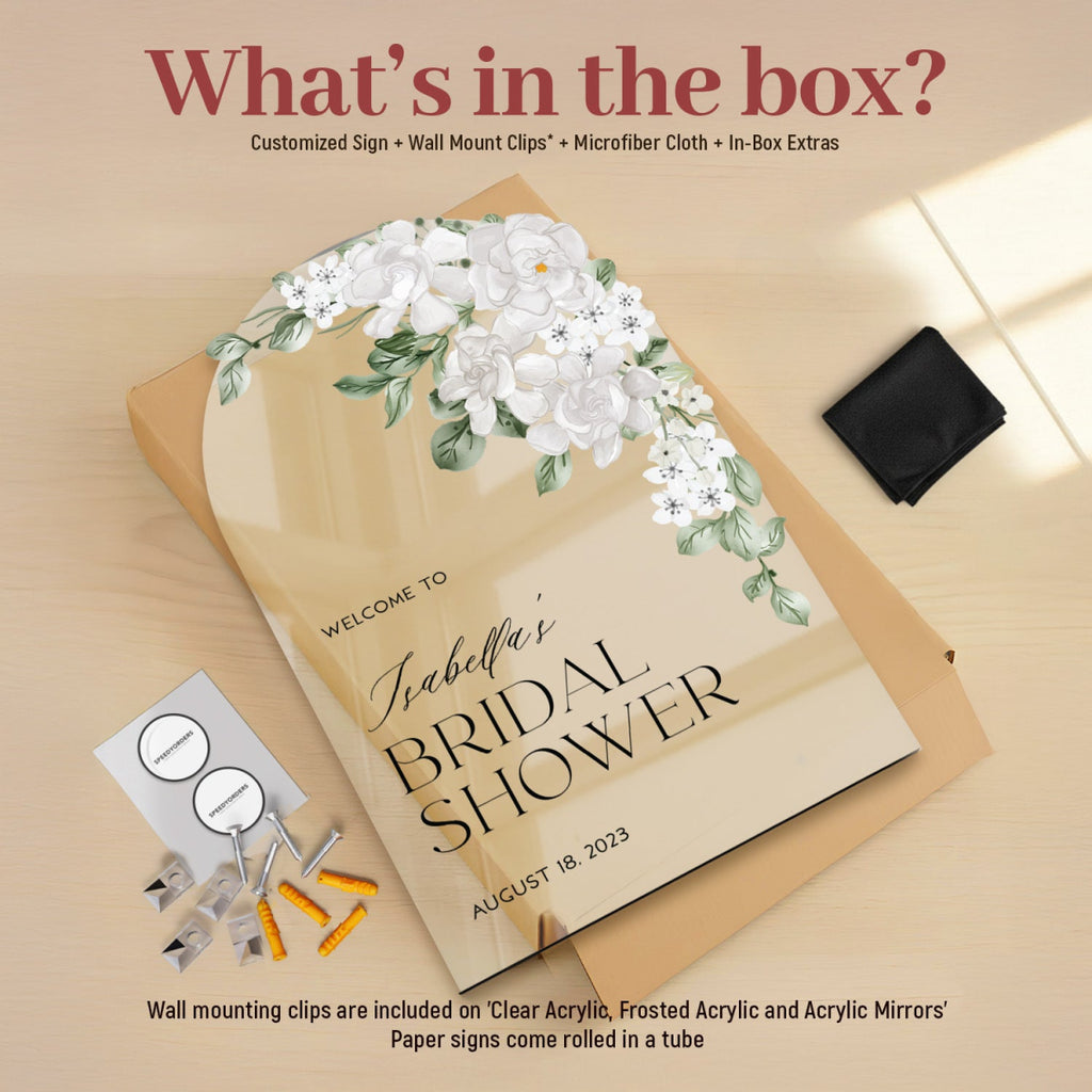 Elegant White Floral Bridal Shower Welcome Sign - SpeedyOrders