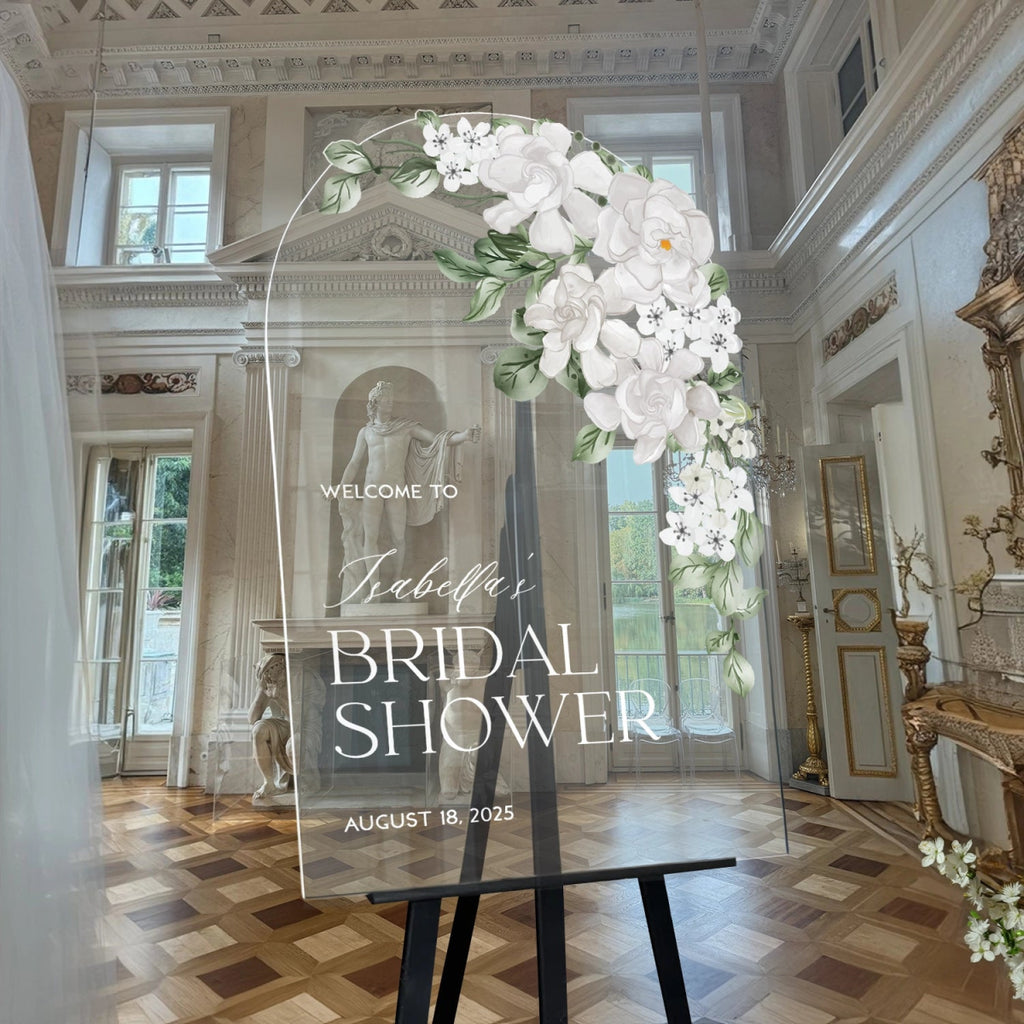 Elegant White Floral Bridal Shower Welcome Sign - SpeedyOrders