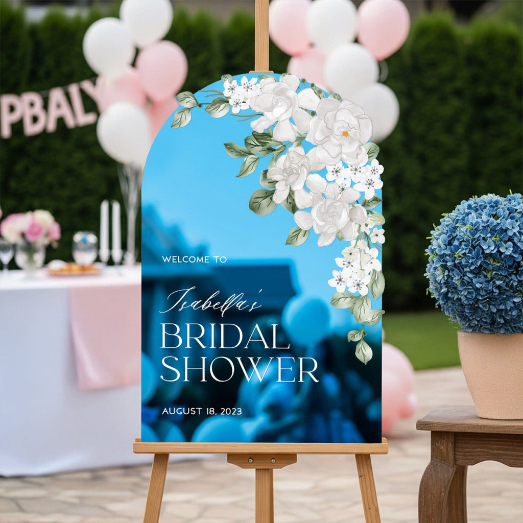 Elegant White Floral Bridal Shower Welcome Sign - SpeedyOrders
