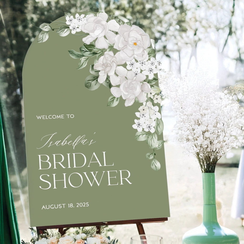 Elegant White Floral Bridal Shower Welcome Sign - SpeedyOrders