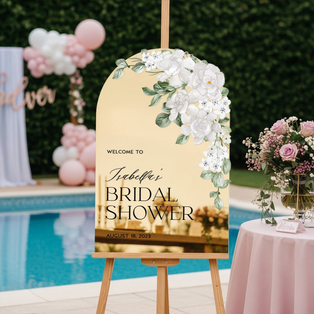 Elegant White Floral Bridal Shower Welcome Sign - SpeedyOrders