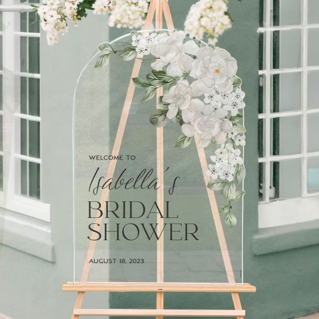 Elegant White Floral Bridal Shower Welcome Sign - SpeedyOrders