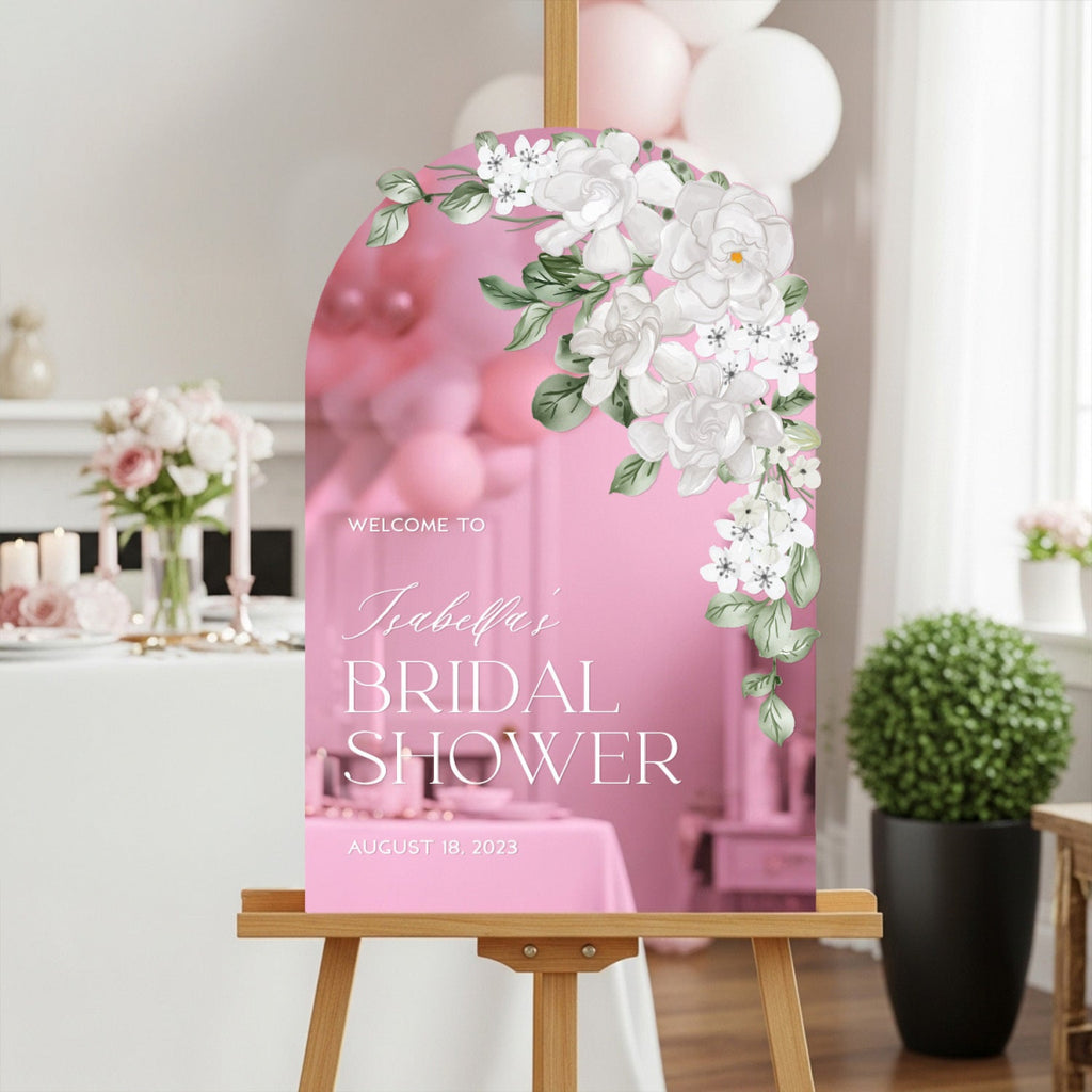 Elegant White Floral Bridal Shower Welcome Sign - SpeedyOrders