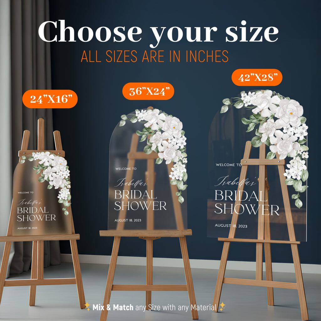 Elegant White Floral Bridal Shower Welcome Sign - SpeedyOrders