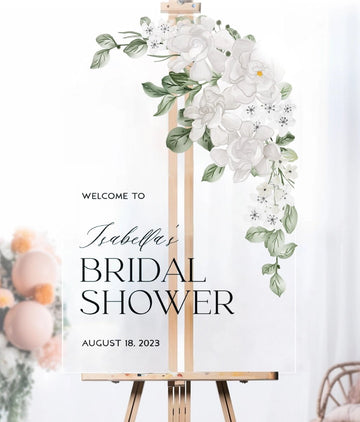Elegant White Floral Bridal Shower Welcome Sign SpeedyOrders