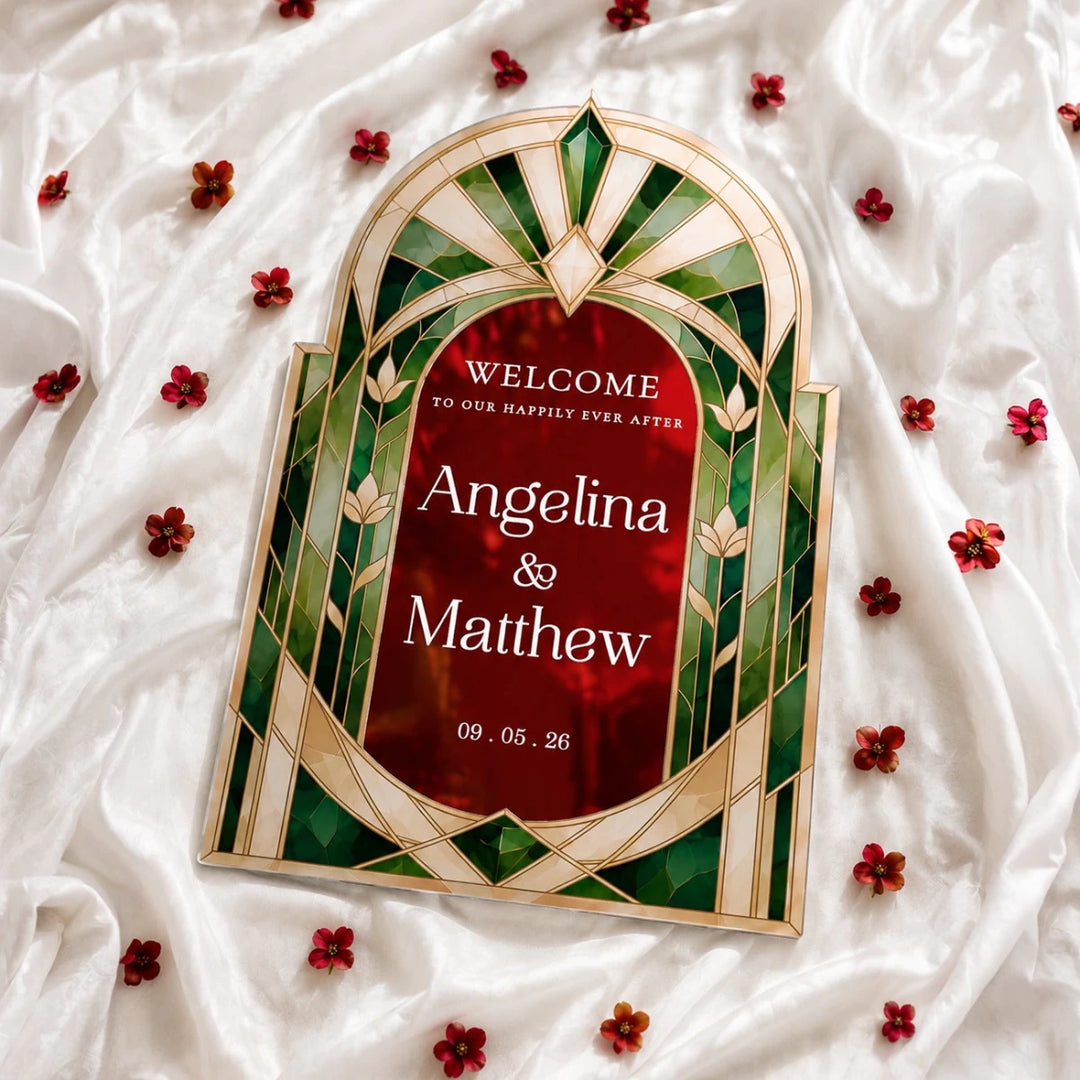 Emerald Art Deco Wedding Welcome Sign — Happily Ever After - SpeedyOrders