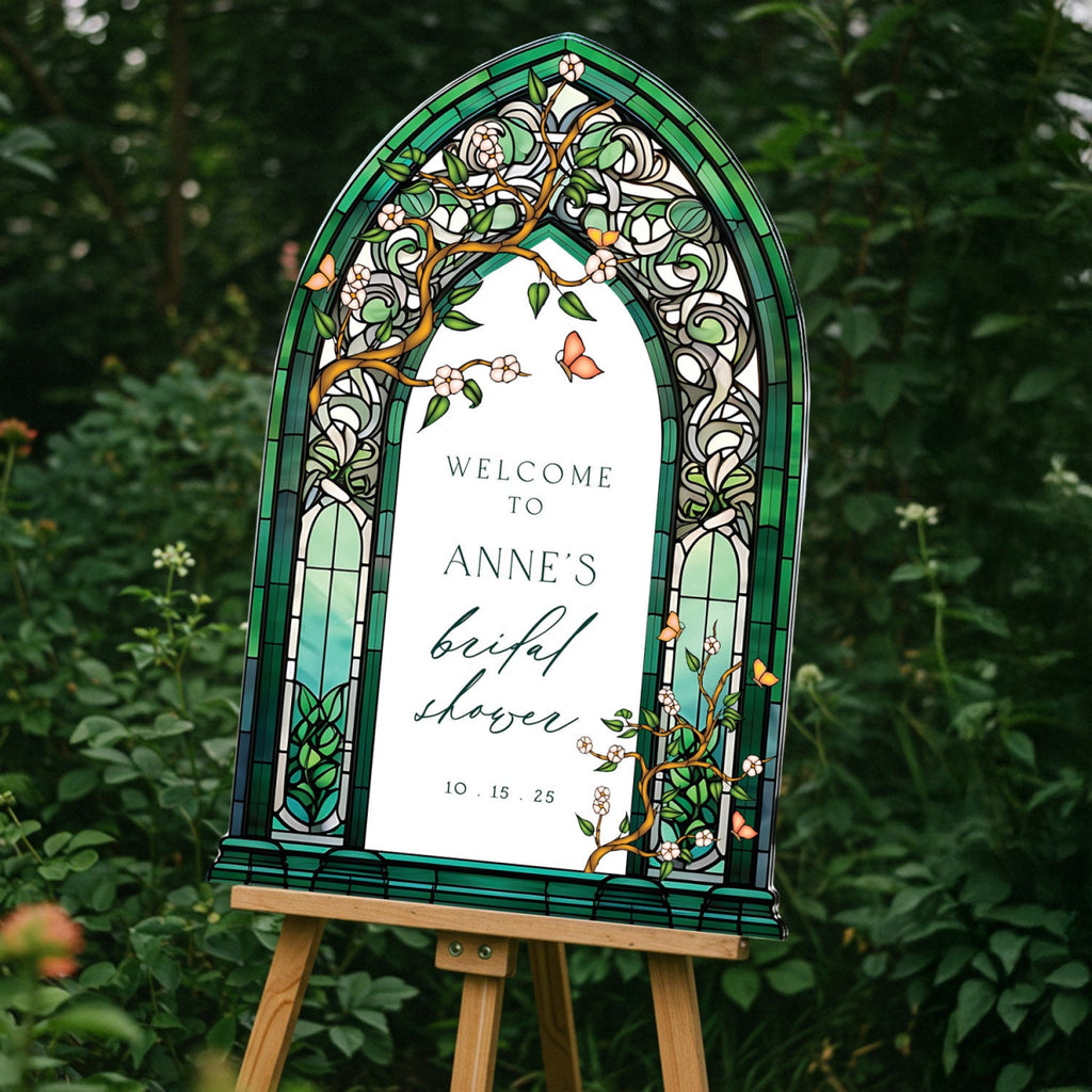 Emerald Green Bridal Shower Sign, Stained Glass Shower Sign, Custom Wildflowers Bridal Shower Welcome Sign - SpeedyOrders