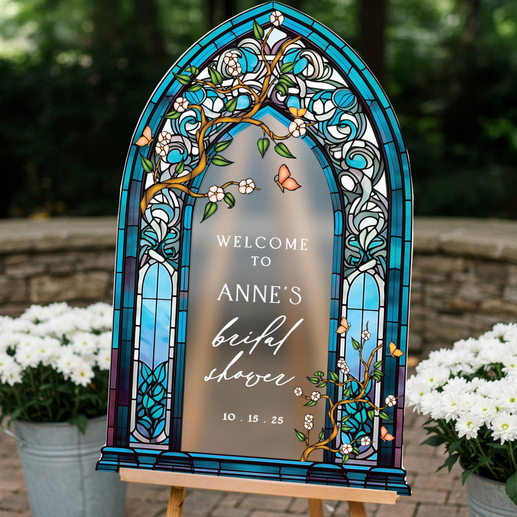 Emerald Green Bridal Shower Sign, Stained Glass Shower Sign, Custom Wildflowers Bridal Shower Welcome Sign - SpeedyOrders