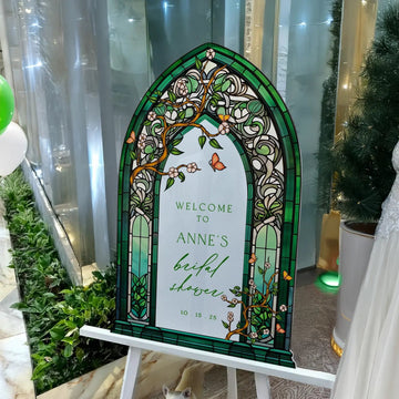 Emerald Green Bridal Shower Sign, Stained Glass Shower Sign, Custom Wildflowers Bridal Shower Welcome Sign - SpeedyOrders