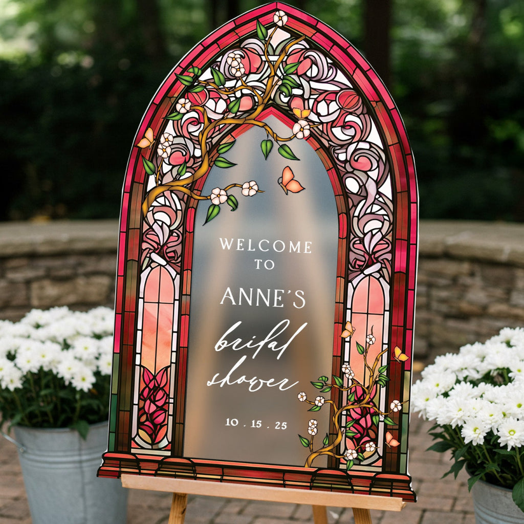 Emerald Green Bridal Shower Sign, Stained Glass Shower Sign, Custom Wildflowers Bridal Shower Welcome Sign - SpeedyOrders