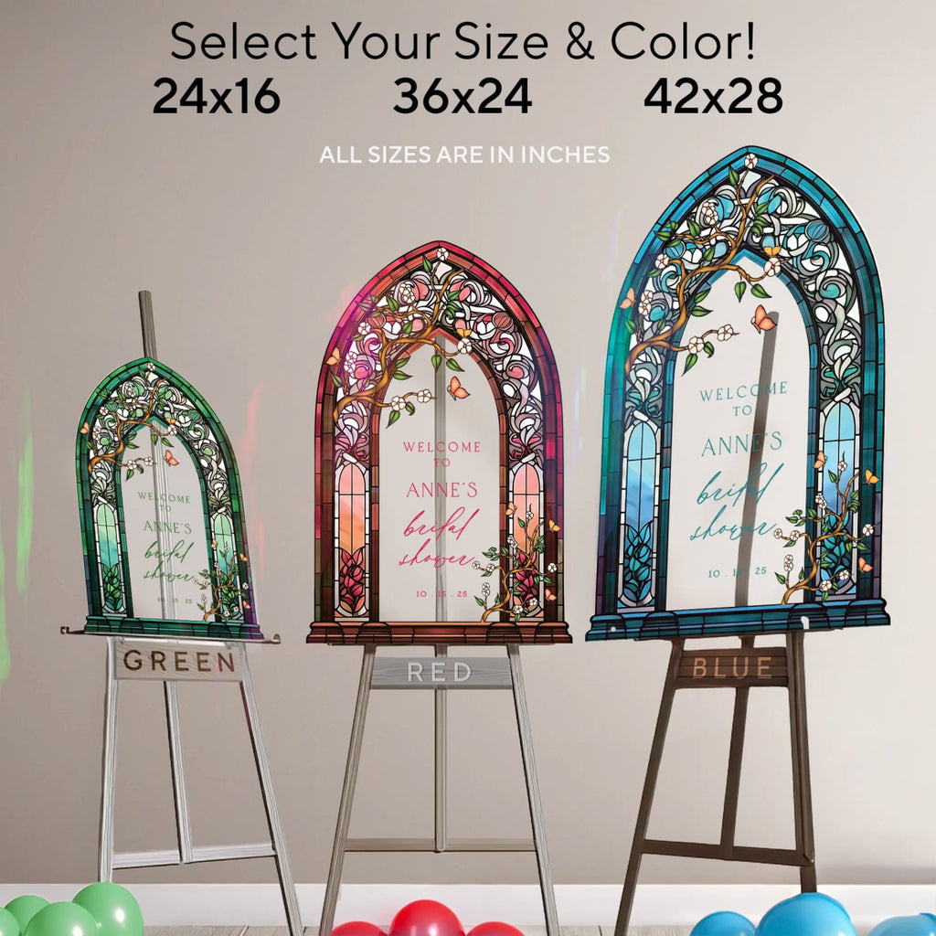 Emerald Green Bridal Shower Sign, Stained Glass Shower Sign, Custom Wildflowers Bridal Shower Welcome Sign - SpeedyOrders