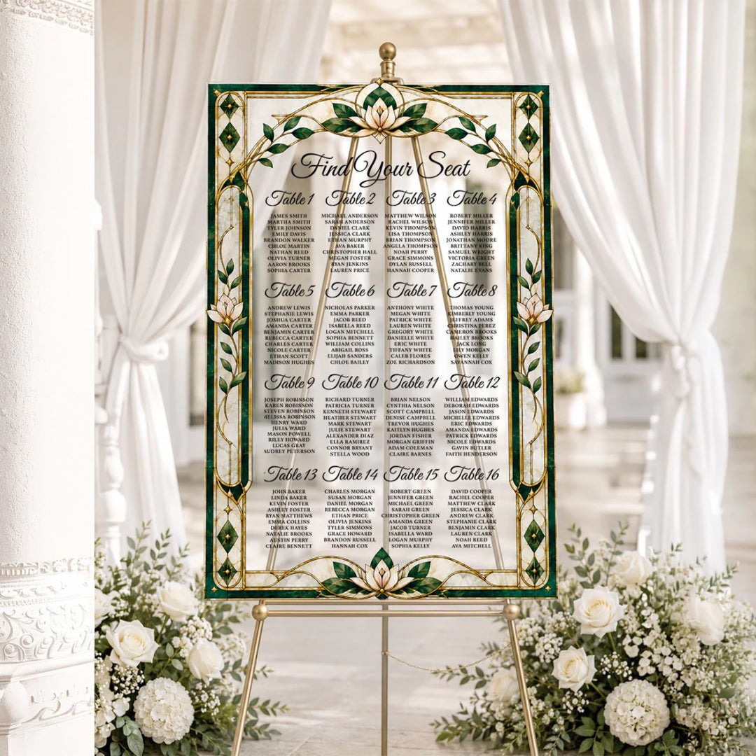Emerald Green Stained Glass Wedding Seating Chart - SpeedyOrders