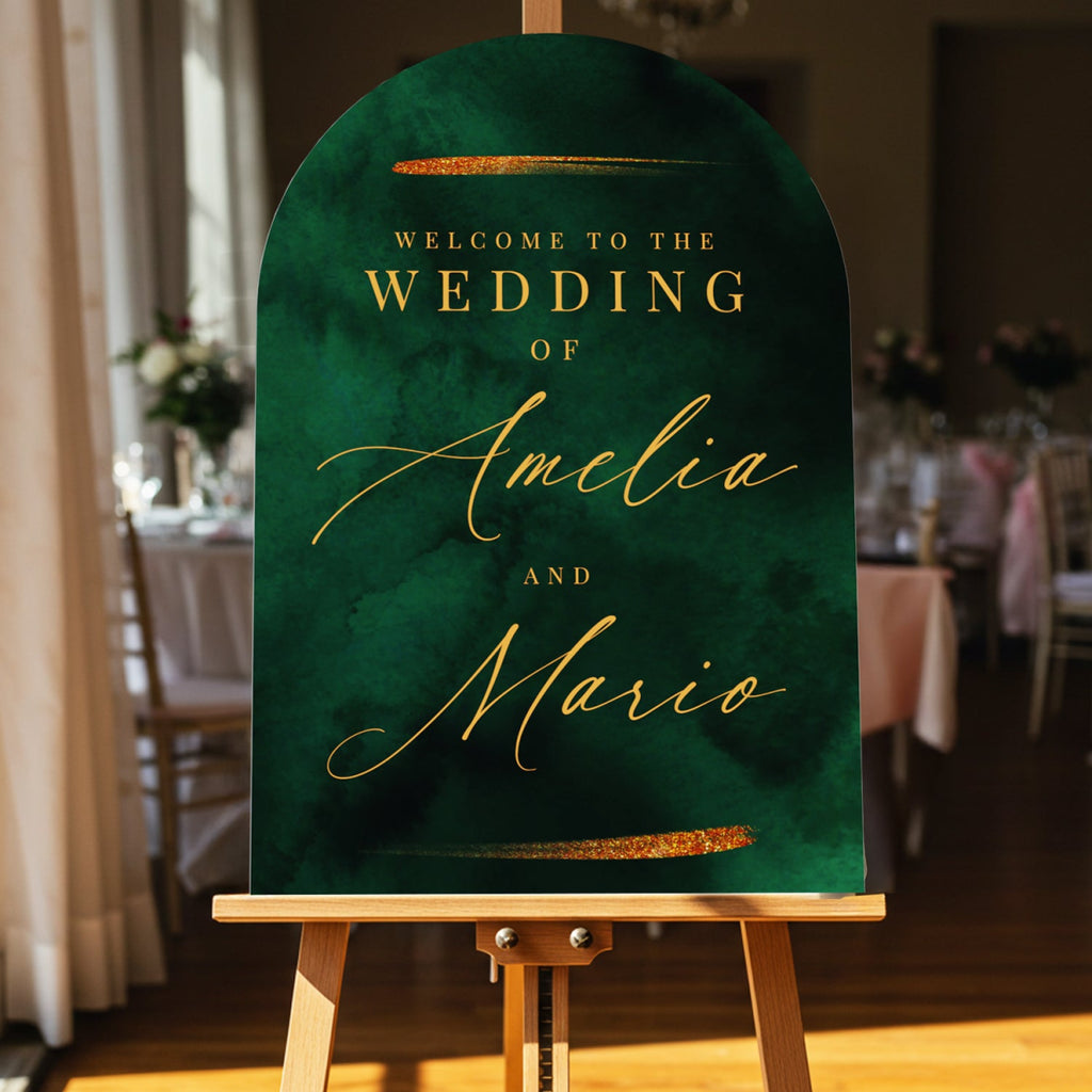 Emerald Green Wedding Sign, Custom Emerald Green And Gold Wedding Welcome Sign - SpeedyOrders