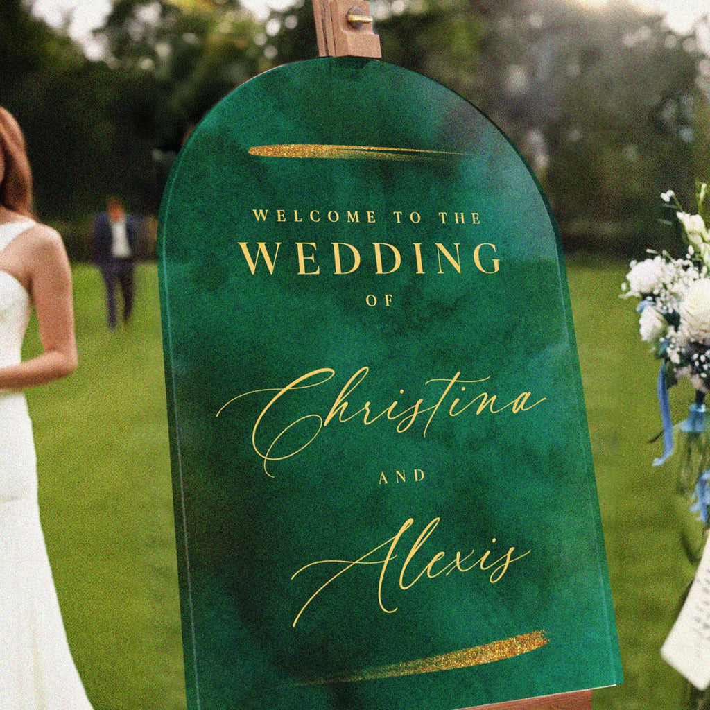 Emerald Green Wedding Sign, Custom Emerald Green And Gold Wedding Welcome Sign - SpeedyOrders
