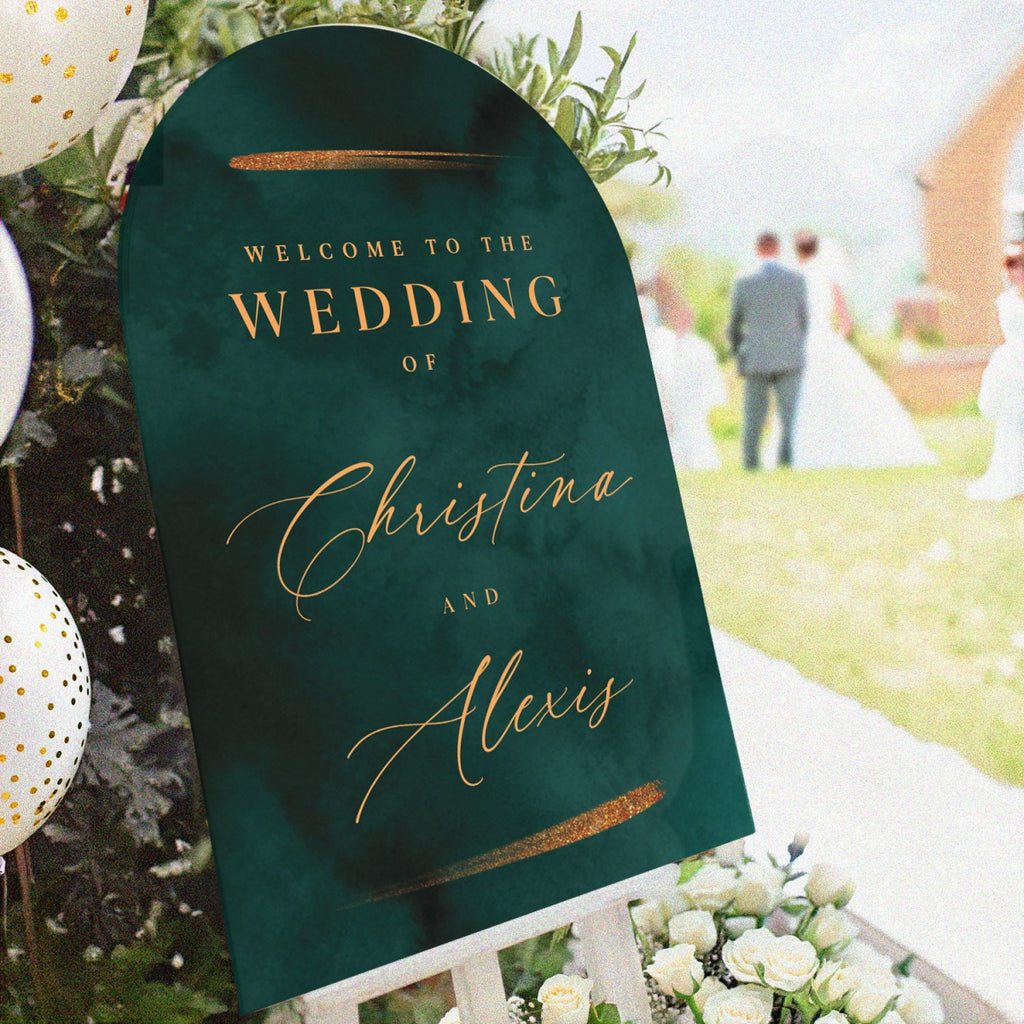 Emerald Green Wedding Sign, Custom Emerald Green And Gold Wedding Welcome Sign - SpeedyOrders