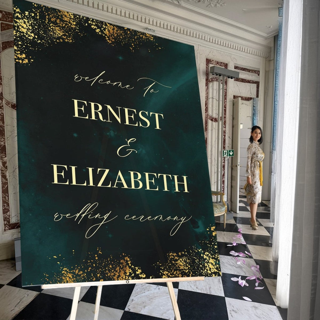 Emerald Green Wedding Sign, Emerald Green Gold Wedding Welcome Sign - SpeedyOrders