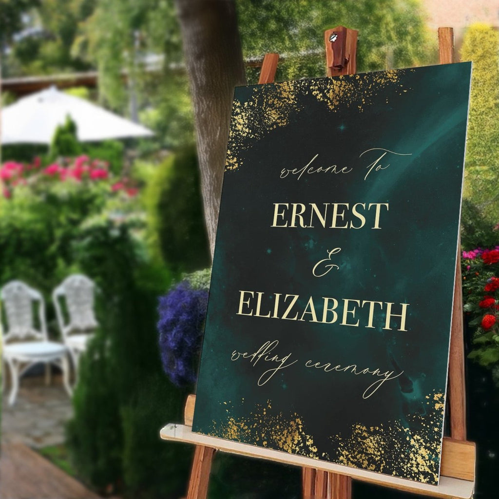 Emerald Green Wedding Sign, Emerald Green Gold Wedding Welcome Sign - SpeedyOrders