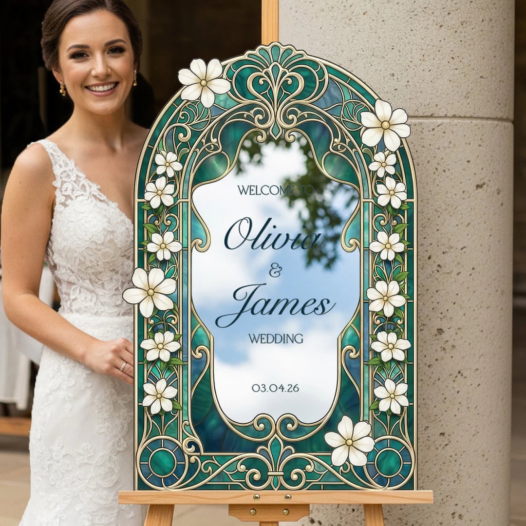 Emerald Green & White Daisy Wedding Welcome Sign - SpeedyOrders