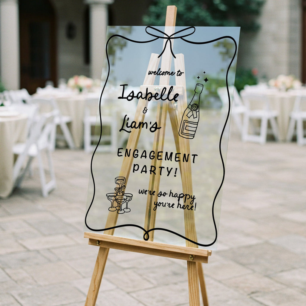 Engagement Party Welcome Sign, Hand Drawn Style Champagne Engagement Sign - SpeedyOrders