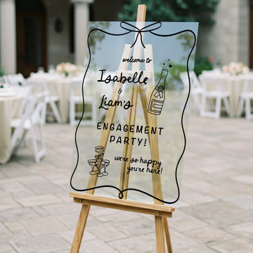 Engagement Party Welcome Sign, Hand Drawn Style Champagne Engagement Sign - SpeedyOrders