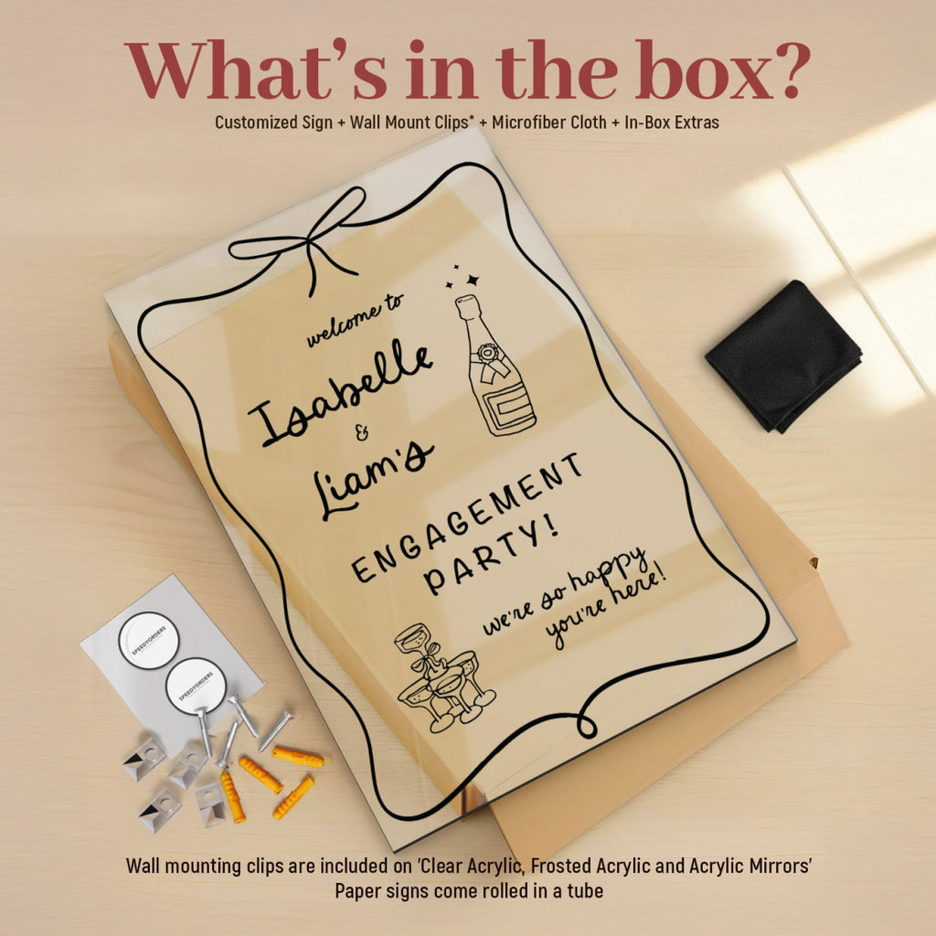 Engagement Party Welcome Sign, Hand Drawn Style Champagne Engagement Sign - SpeedyOrders